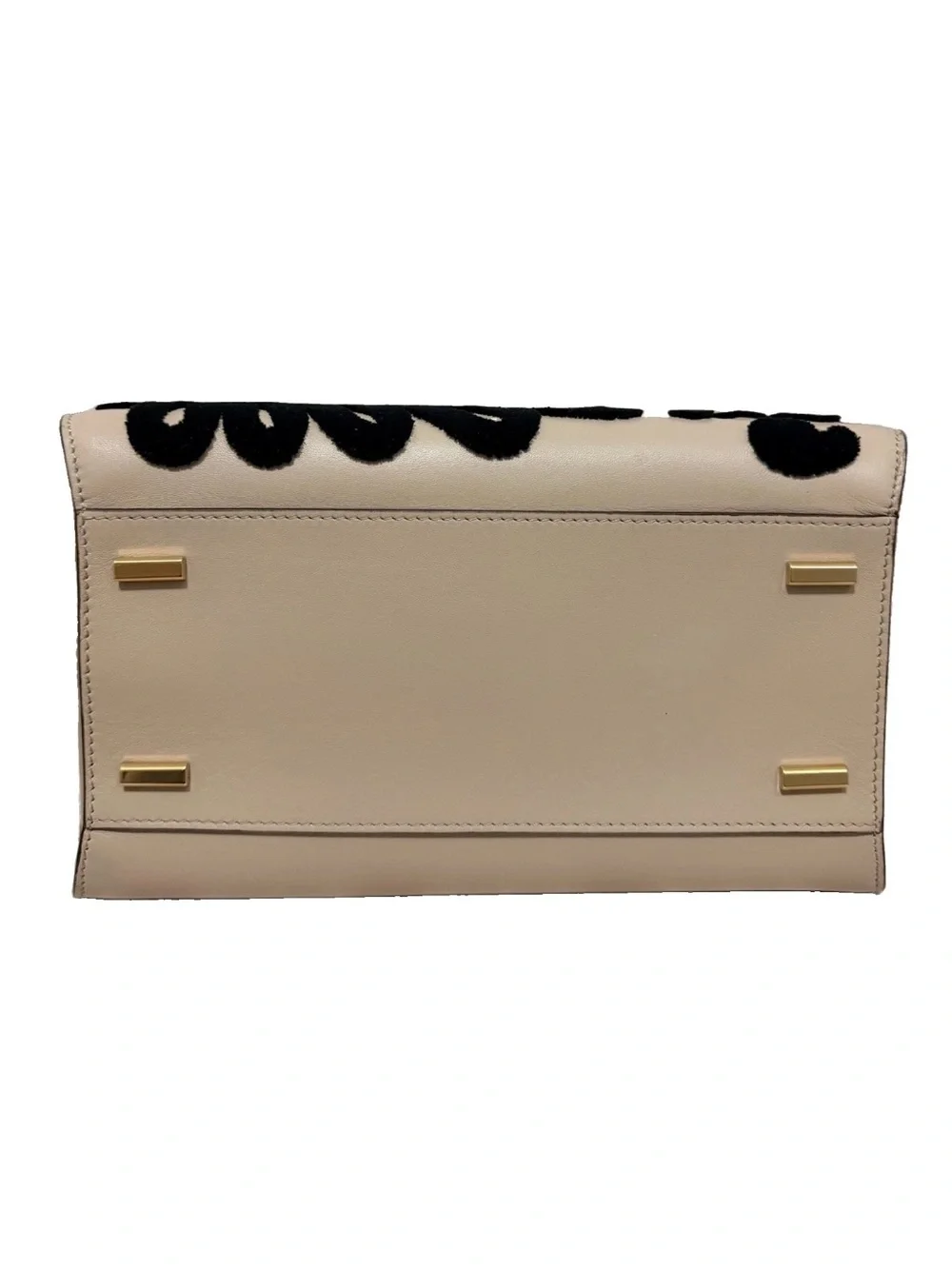 Oscar de la Renta Tan Satchel with Black Appliqué